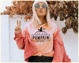 "Pumpkin Season" design on a peach unisex t-shirt