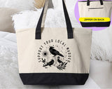 Support Your Local Murder Cute Crow Bird Pun Tote Bag