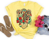 "America Disco Ball" design on a pale yellow unisex t-shirt