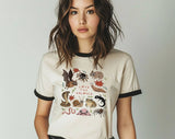 "Love The Unloved Weird Animals" design on a natural ringer t-shirt with black contrast trim
