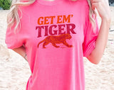 "Get 'Em Tiger" design on a pink watermelon Comfort Colors t-shirt