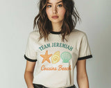 "Team Jeremiah The Summer I Turned Pretty" design on a natural ringer t-shirt with black contrast trim