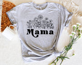 "Mama Wildflowers" design on a heather gray unisex t-shirt