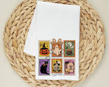Halloween Stamps Retro Pumpkin Tea Towel, Flour Sack Kitchen Dish Towel
