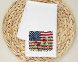 American Flag Floral Painting 4th of July Tea Towel, Flour Sack Kitchen Dish Towel