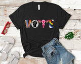 "Vote Rights Collage" design on a black unisex t-shirt