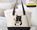Cat Eating Ramen Cute Funny Tea Tote Bag