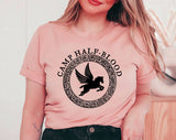 "Camp Half Blood" design on a peach unisex t-shirt