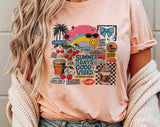 "Summer Days Good Vibes Collage" design on a peach unisex t-shirt