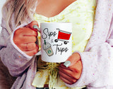 "Sippin And Trippin" design on a white ceramic coffee mug