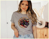 "Sanderson Sisters Flying" design on a heather gray unisex t-shirt