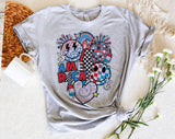 "America Disco Ball" design on a heather gray unisex t-shirt