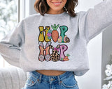 "Hip Hop Easter Bunny" design on an ash gray unisex crewneck sweatshirt
