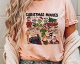 "Christmas Movies Collage Buddy & Clark" design on a peach unisex t-shirt