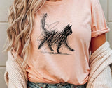 "Cat Abstract Drawing" design on a peach unisex t-shirt