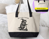 "Off To Cause A Kerfuffle Groundhog Wizard" design on a natural canvas zippered tote bag