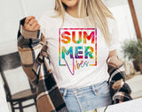 "Summer Vibes Tie Dye" design on a white unisex t-shirt
