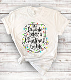 "My Favorite Color Is Christmas Lights" design on a white unisex t-shirt
