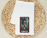 The Stoner Tarot Skeleton Tea Towel, Flour Sack Kitchen Dish Towel