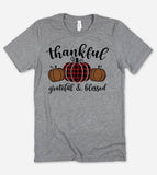 "Thankful Grateful Blessed" design on a heather gray unisex t-shirt