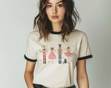 "Nutcracker Ballet" design on a natural ringer t-shirt with black contrast trim