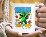 "Bruh It's Test Day" design on a white ceramic coffee mug