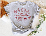 "Hot Girls Have Grandma Hobbies" design on a heather gray unisex t-shirt