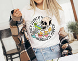 "Chippin' And Dippin' Margarita Sippin'" design on a white unisex t-shirt