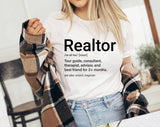 "Realtor Definition" design on a white unisex t-shirt