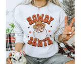 "Howdy Santa" design on an ash gray unisex crewneck sweatshirt