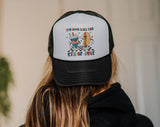 "You Look Like 4th of July" design on a mesh-back snapback trucker hat
