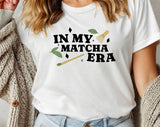 "In My Matcha Era" design on a white unisex t-shirt