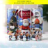 Rudolph and Santa Christmas 20oz Skinny Tumbler with Lid & Straw