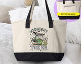 "Midnight Toker Hippie" design on a natural canvas zippered tote bag