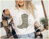 "Boots And Bling Before The Ring" design on a white unisex t-shirt