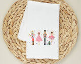 "Nutcracker Ballet" design on a white 28 x 28 inch flour sack tea towel