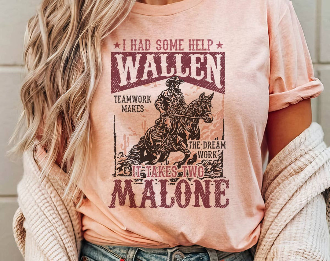 "Wallen And Malone Teamwork" design on a peach unisex t-shirt
