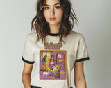 My Family Portrait Retro Cat Ringer T-Shirt, Retro Contrast Trim Tee