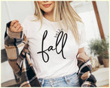 "Hello Fall" design on a white unisex t-shirt