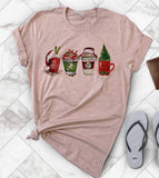 "Christmas Vacation Coffee Cups" design on a white unisex t-shirt