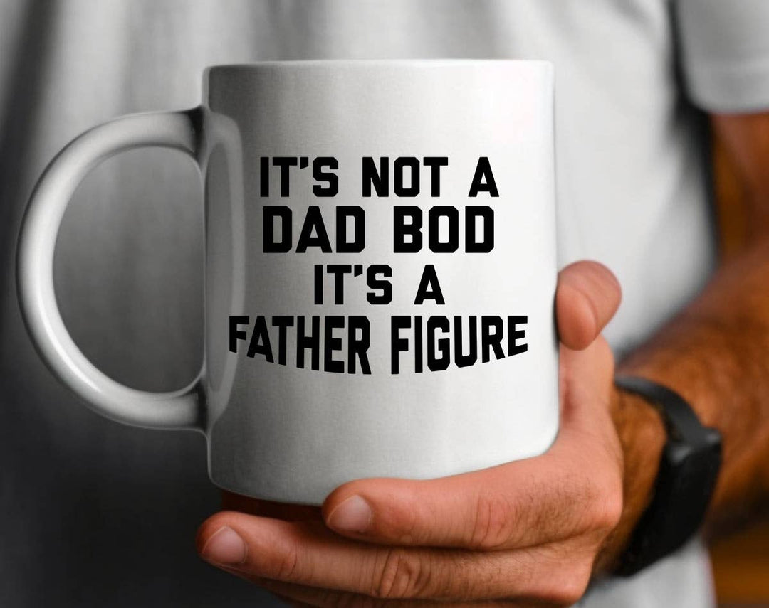 "Dad Bod Father Figure" design on a white ceramic coffee mug