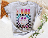 "Summer Babe Smiley" design on a heather gray unisex t-shirt