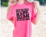 "Give 'Em That Hawk Tuah" design on a pink watermelon Comfort Colors t-shirt
