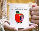 "You Got A Fast Car Lowly Worm Classic Book" design on a white ceramic coffee mug