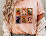 Halloween Stamps Retro Pumpkin T-Shirt, Spooky Season Graphic Tee
