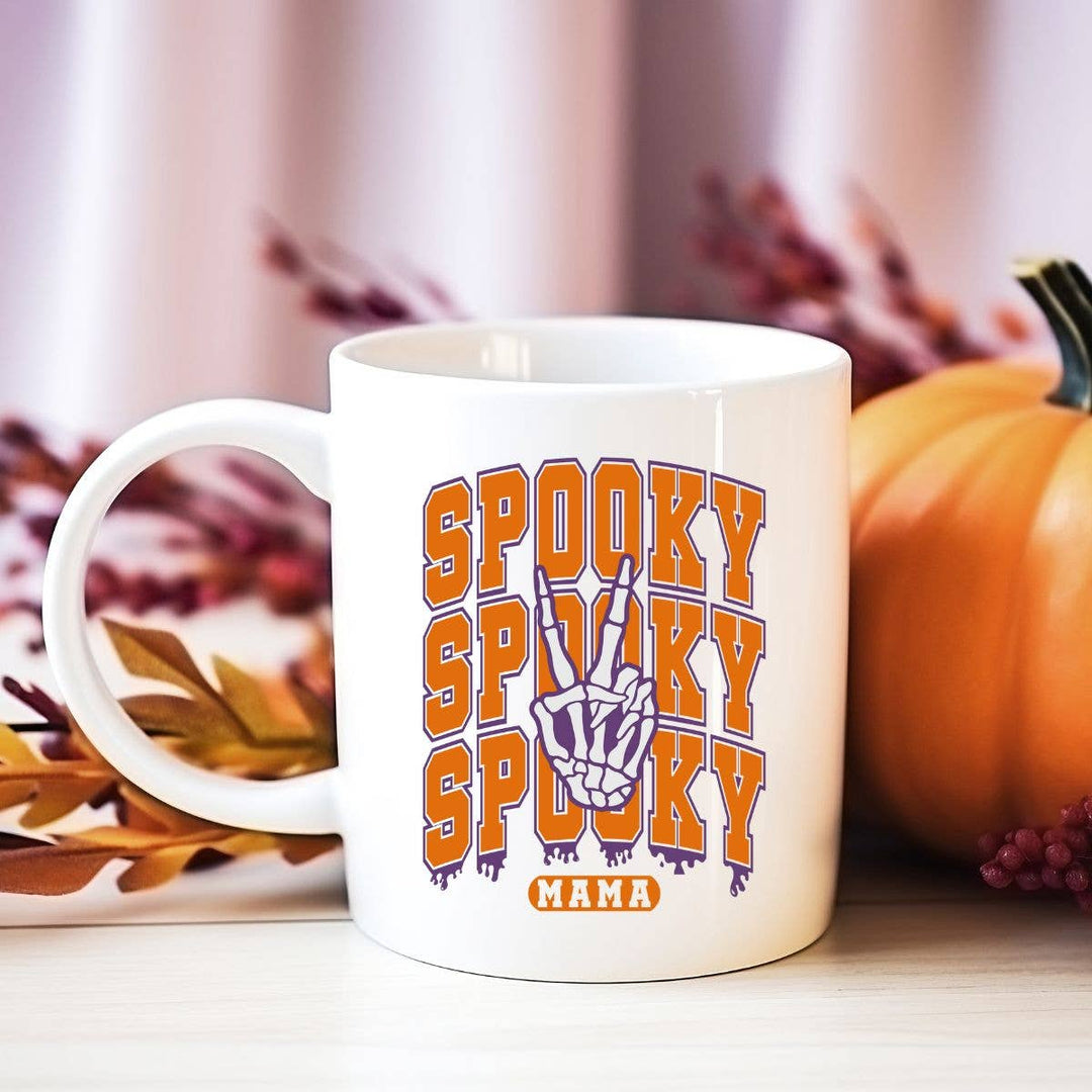 "Spooky Mama" Halloween design on a white coffee mug
