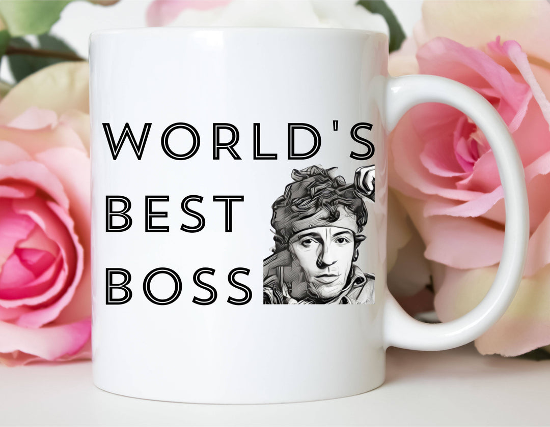 "World's Best Boss" design on a white ceramic coffee mug