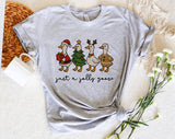 "Just A Jolly Goose Christmas" design on a heather gray unisex t-shirt