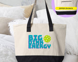 "Big Dink Energy" design on a natural canvas zippered tote bag