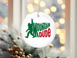 Mountain Dude Hiking Bigfoot Christmas Ornament, 2.5 Inch Round Ceramic
